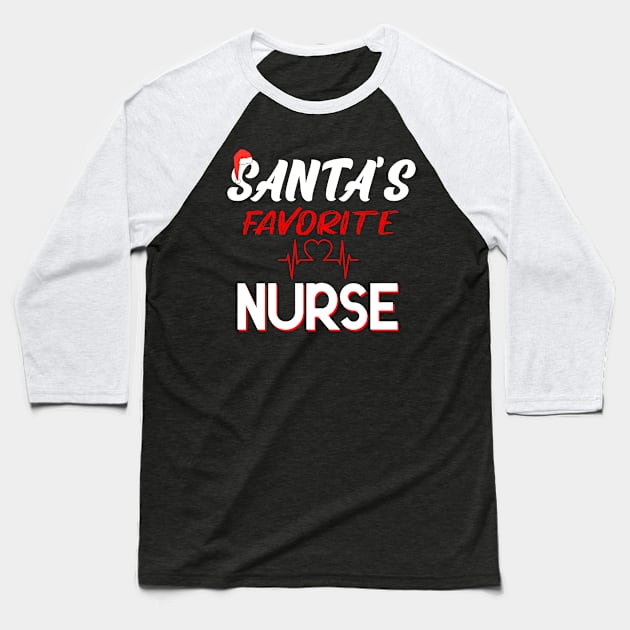 Funny Santa's Favorite Nurse Christmas Baseball T-Shirt by Flipodesigner